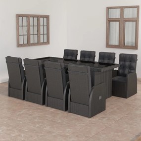 3059343 vidaXL Set mobilier de grădină cu perne, 9 piese, negru, poliratan