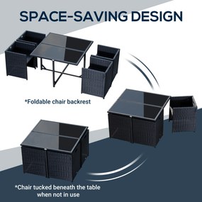 Outsunny Set Mobilier de Grădină cu Masă de Prânz, 4 Scaune și Perne, 109x109x72 cm, Negru | Aosom Romania