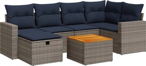 vidaXL Set canapele de grădină, 7 piese, cu perne, gri, poliratan