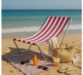 Sezlong pliabil de plaja SAND, dungi roz inchis