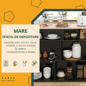 HOMCOM Set de bar 3 piese, Masă de bar cu placă pliabilă, 2 scaune de bar, 6 compartimente de stocare, negru+stejar, 116 x 70 x 89,5 cm | Aosom Romania