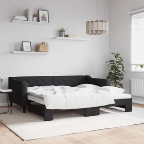 vidaXL Pat de zi cu extensie, negru, 90x190 cm, textil