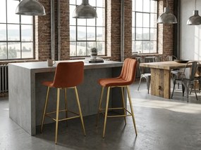Scaun de bar POZZA VELVET cu picioare aurii, teracota