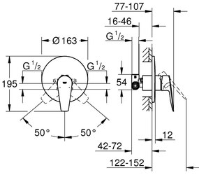 Baterie dus incastrata Grohe BauEdge New,1/2'',monocomanda, crom - 29078001