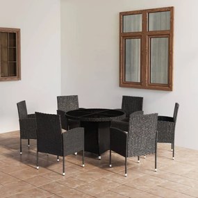 Set mobilier de gradina, 7 piese, negru, poliratan Negru, O 110 cm masa, 1