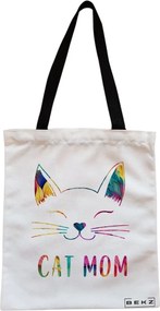 Sacosa de Panza pentru Cumparaturi, Geanta Tote, model Cat Mom, Cu fermoar, 38x34.5 cm, Alba, BEKZ®