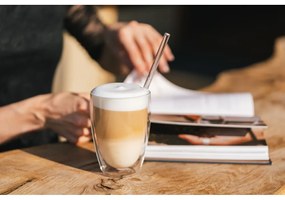 Set de 6 pahare cu pereți dubli și pai din sticlă Vialli Design