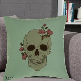 Perna Decorativa Craniu Floral Gothic, 40x40 cm, Verde, Husa Detasabila, Perna Inclusa, BEKZ®