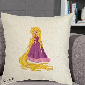 Perna Personalizata Rapunzel Par Lung Floral, 40x40 cm, Ecru, Husa Detasabila, Perna Inclusa, BEKZ®