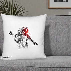 Perna Decorativa Astronaut Rock Sketching, 40x40 cm, Alb Pufos, Husa Detasabila, Perna Inclusa, BEKZ®