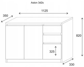 Comoda cu 3 usi si 2 sertare, alb, 112Ã 82Ã 35 cm, Bortis Impex alb