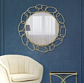Oglinda decorativa aurie cu rama din metal, ∅ 84 cm, Glam Chain Mauro Ferretti