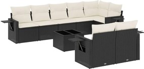 vidaXL Set mobilier de grădină cu perne, 9 piese, negru, poliratan