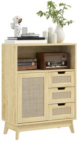 HOMCOM Bufet de depozitare cu 3 sertar dulap raft reglabil pentru sufragerie bucătărie 60 x 30 x 81 cm lemn natural | Aosom Romania