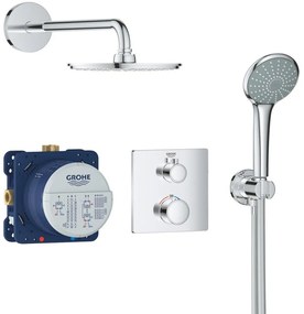 Sistem dus incastrat cu termostat Grohe Grohtherm Cosmopolitan 210, baterie patrata