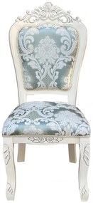 Scaun dining, stil clasic, din lemn masiv, alb, tapițerie textil verde/alb