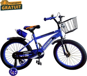 Bicicleta copii Caraiman 16   18   20 inch, roti ajutatoare, cos fata si bidon apa, albastru