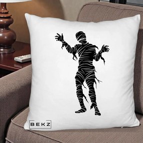Perna Decorativa Mormii Infricosat Silueta Neagra Halloween, 40x40 cm, Alb Pufos, Husa Detasabila, Perna Inclusa, BEKZ®