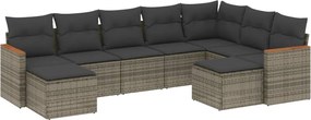 vidaXL Set canapele de grădină, 9 piese, cu perne, gri, poliratan