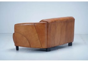 Canapea 2 locuri din piele naturală, cognac, aspect vintage, Pilot, 175 x 86 x 68 cm