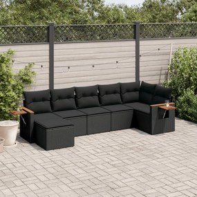 3259430 vidaXL Set canapele de grădină cu perne, 7 piese, negru, poliratan