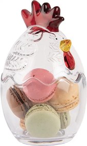 Borcan decorativ din sticlă, transparent, model găină, Ø 10x17 cm