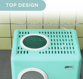 PawHut Litieră pentru Pisici cu Capac și Lopățică, Intrare Dublă și Tavă Detașabilă, 52x41x38.5 cm, Verde | Aosom Romania