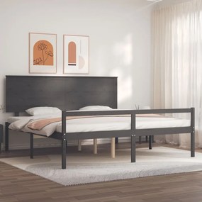 3195503 vidaXL Cadru de pat senior cu tăblie, 200x200 cm, gri, lemn masiv