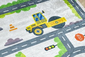 BAMBINO 2338 covor lavabil Excavator, străzi pentru copii anti-alunecare - alb / verde