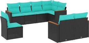 vidaXL Set canapele de grădină cu perne, 8 piese, negru, poliratan