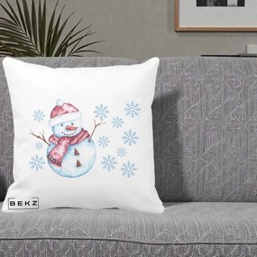 Perna Decorativa Om de Zapada Rosu cu Fulgi, 40x40 cm, Alba Mata, Husa Detasabila, Perna Inclusa, BEKZ®