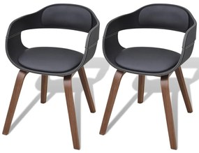 vidaXL Scaune de bucătărie 2 buc, negru, lemn curbat & piele ecologică