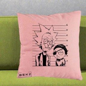 Perna Personalizata Rick si Morty Dosar, 40x40 cm, Roz, Husa Detasabila, Perna Inclusa, BEKZ®