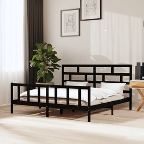 3101372 vidaXL Cadru de pat, negru, 200x200 cm, lemn masiv de pin