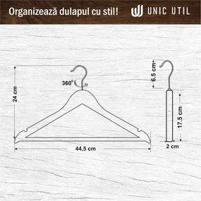 Umerase Haine din Lemn cu Carlig Rotativ, Wood Style, UnicUtil, Natur, UUUM63