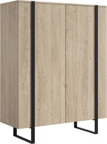 Comodă înaltă Verica 120 cm cu două uși - stejar biscuiți / picioare negre