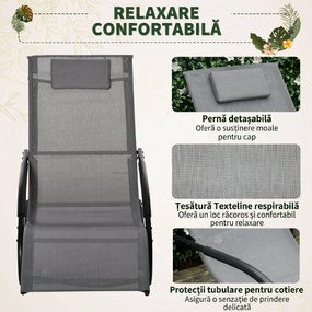 Outsunny Sezlong Balansoar Gravitație Zero, Design Ergonomic, Cadru Metalic și Pernă din Textilen, Relaxare Optimă, Gri | Aosom Romania