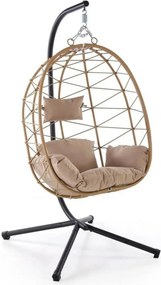 Balansoar gradina SNAKE, stejar/negru, ratan/otel, 90x100x191 cm