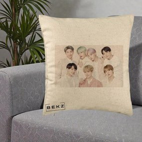 Perna Personalizata K-pop BTS Foto Grup Landscape Pastel, 40x40 cm, Bej, Husa Detasabila, Perna Inclusa, BEKZ®