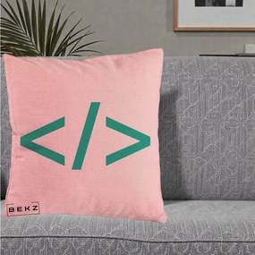 Perna Personalizata Cod HTML Turcoaz, 40x40 cm, Roz, Husa Detasabila, Perna Inclusa, BEKZ®
