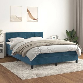 3141303 vidaXL Pat box spring cu saltea, albastru închis, 140x190 cm, catifea