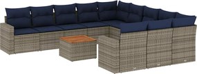 vidaXL Set mobilier de grădină cu perne, 12 piese, gri, poliratan