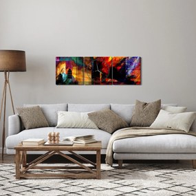 Tablou - Oraș colorat, abstracție (cu ceas) (90x30 cm)