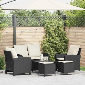 vidaXL Set mobilier de grădină cu perne, 6 piese, negru, poliratan