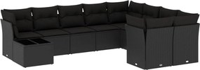 vidaXL Set canapele de grădină cu perne, 10 piese, negru, poliratan