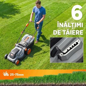 Outsunny Mașină de Tuns Iarba Electrică 1800W cu Lățime de Tăiere de 40cm, Funcție Mulching și Sac de 50L, Mâner Reglabil și Detașabil, 6 Niveluri de Tăiere, Gri Deschis | Aosom Romania