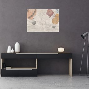 Tablou pe sticlă - Baloane deasupra orașului, nuanțe reci (70x50 cm)