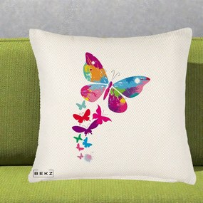 Perna Decorativa Fluturi Splash, 40x40 cm, Crem Reliefat, Husa Detasabila, Perna Inclusa, BEKZ®
