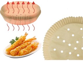 Set 100 forme din hartie Air Fryer Beper C103ACC001, Diametru 20 cm, Hartie de copt, Biodegradabile, Maro