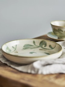 Set 4 farfurii din ceramică natur, pictate manual cu motive botanice, „Bethany", 20,5 x 4 cm